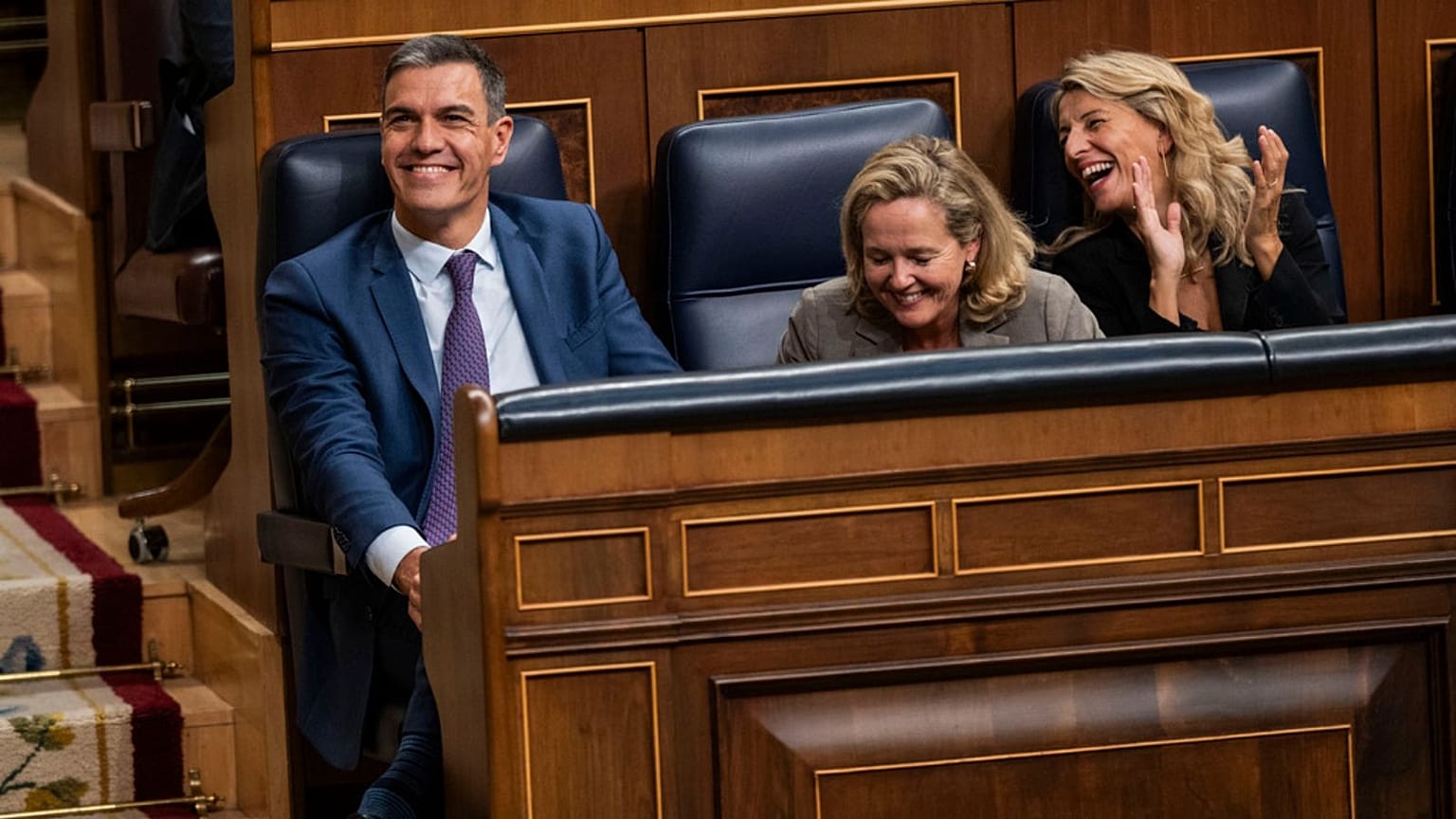 From left to right: Pedro Sanchez, Economy Minister and first Deputy Prime Minister Nadia Calvino and Labor Minister and second Deputy Prime Minister, Yolanda Diaz