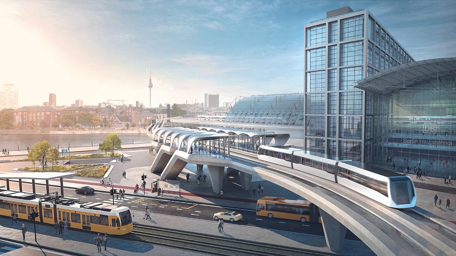 A visualisation of what Berlin's maglev train could look like by GRAFT Architects.