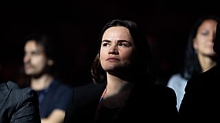 Belarusian opposition leader Sviatlana Tsikhanouskaya at Web Summit in Lisbon.