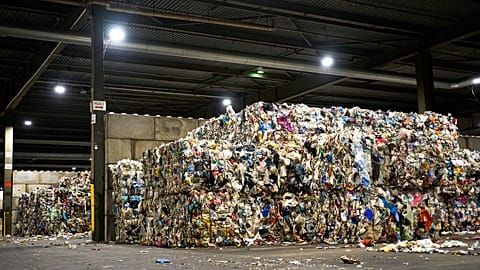 Plastic waste is stored in a new plastic waste sorting facility in Motala, central Sweden, Thursday, Nov. 9, 2023. 