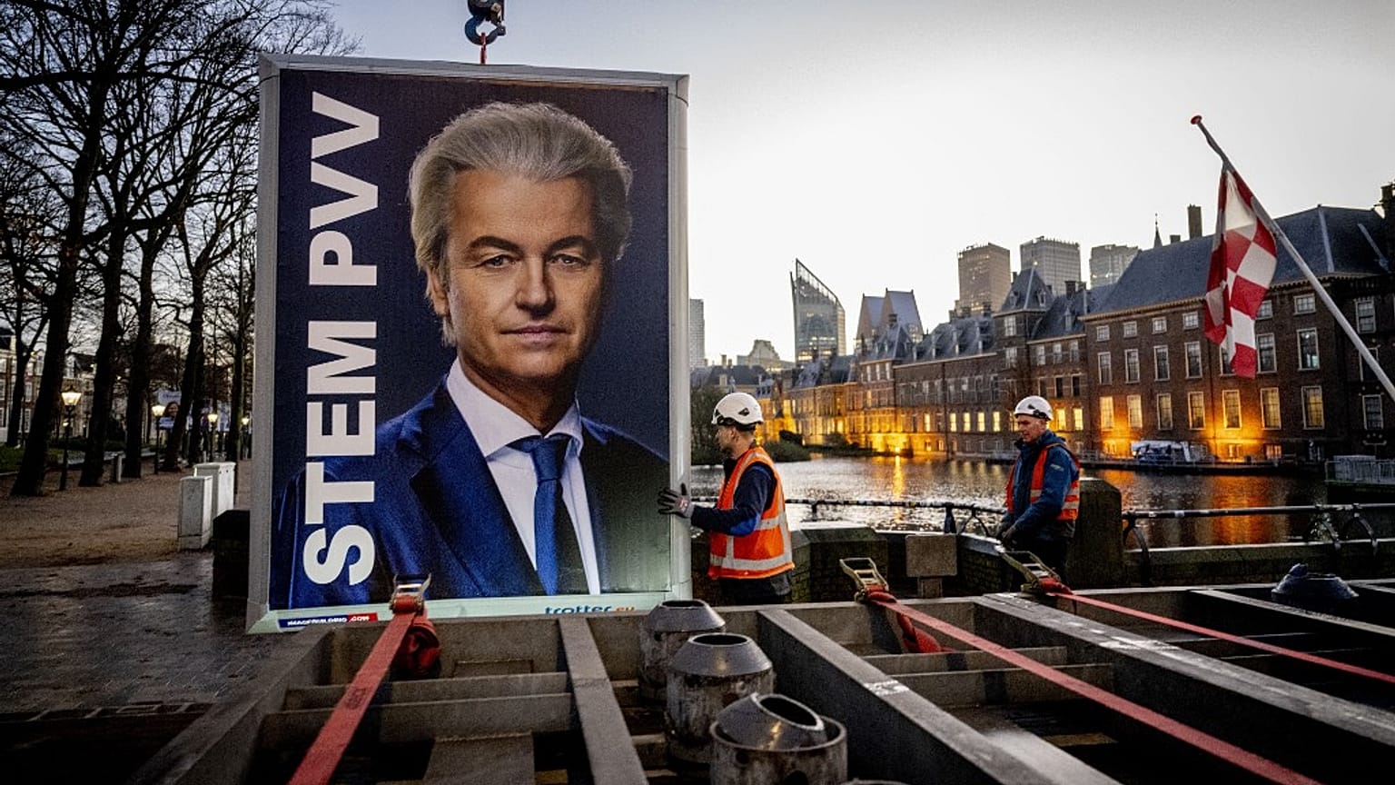 Cartaz de Geert Wilders, arredores de Binnenhof