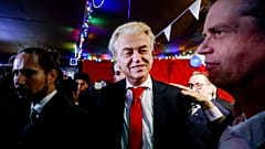 PVV leader Geert Wilders reacts to the results of the Dutch election on Wednesday night.