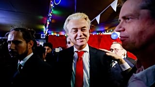 PVV leader Geert Wilders reacts to the results of the Dutch election on Wednesday night.