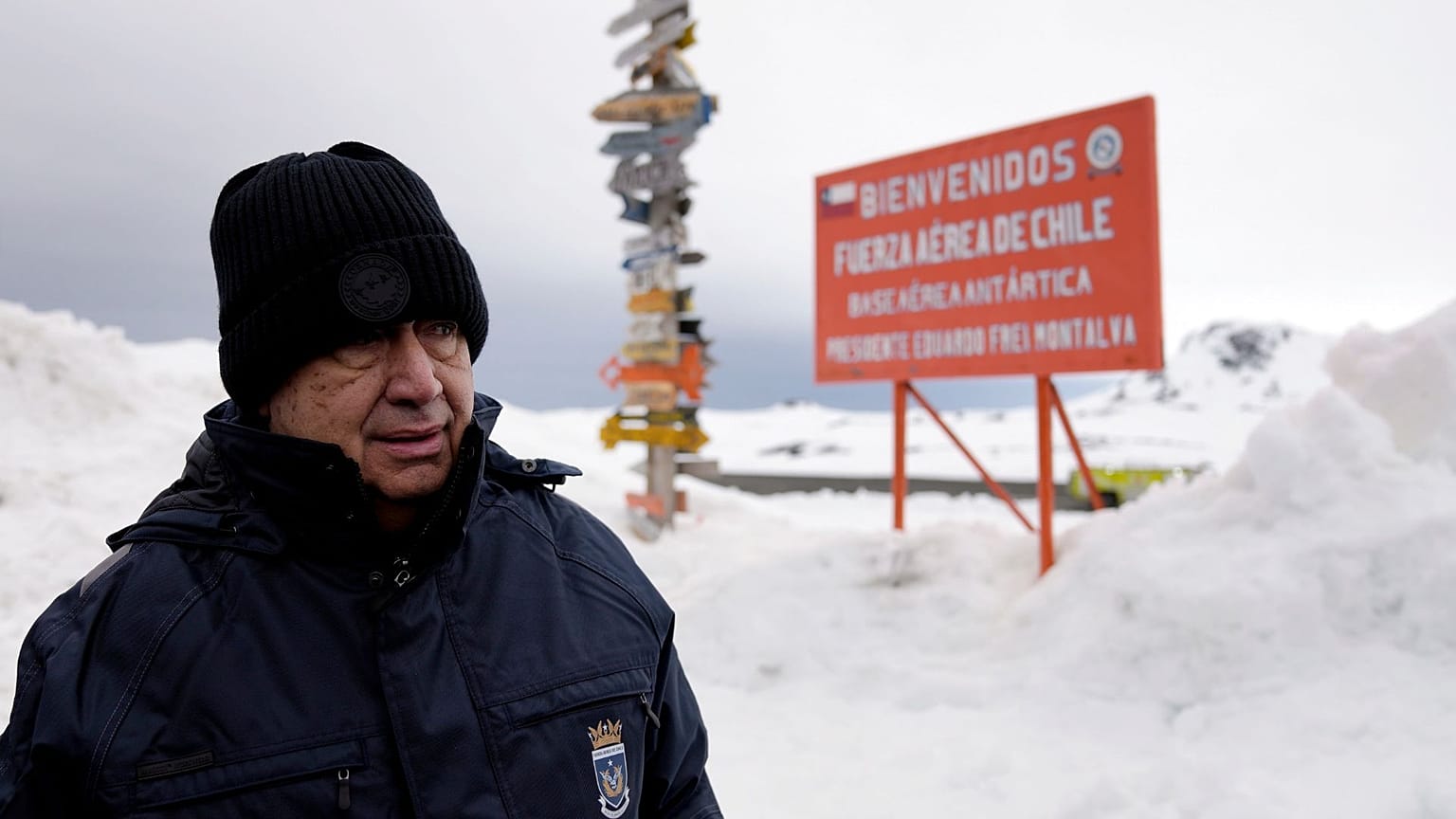 United Nations Secretary-General Antonio Guterres stands outside the Chilean Eduardo Frei Air Force Base in King George Island, Antarctica, Thursday, Nov. 23, 2023.