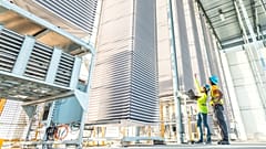 A stack of trays holding treated limestone, used to absorb CO2 form the air, at Heirloom's new plant, in Tracy, California.