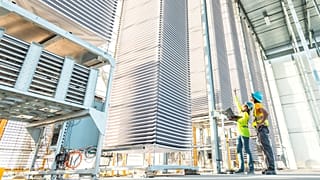 A stack of trays holding treated limestone, used to absorb CO2 form the air, at Heirloom's new plant, in Tracy, California.