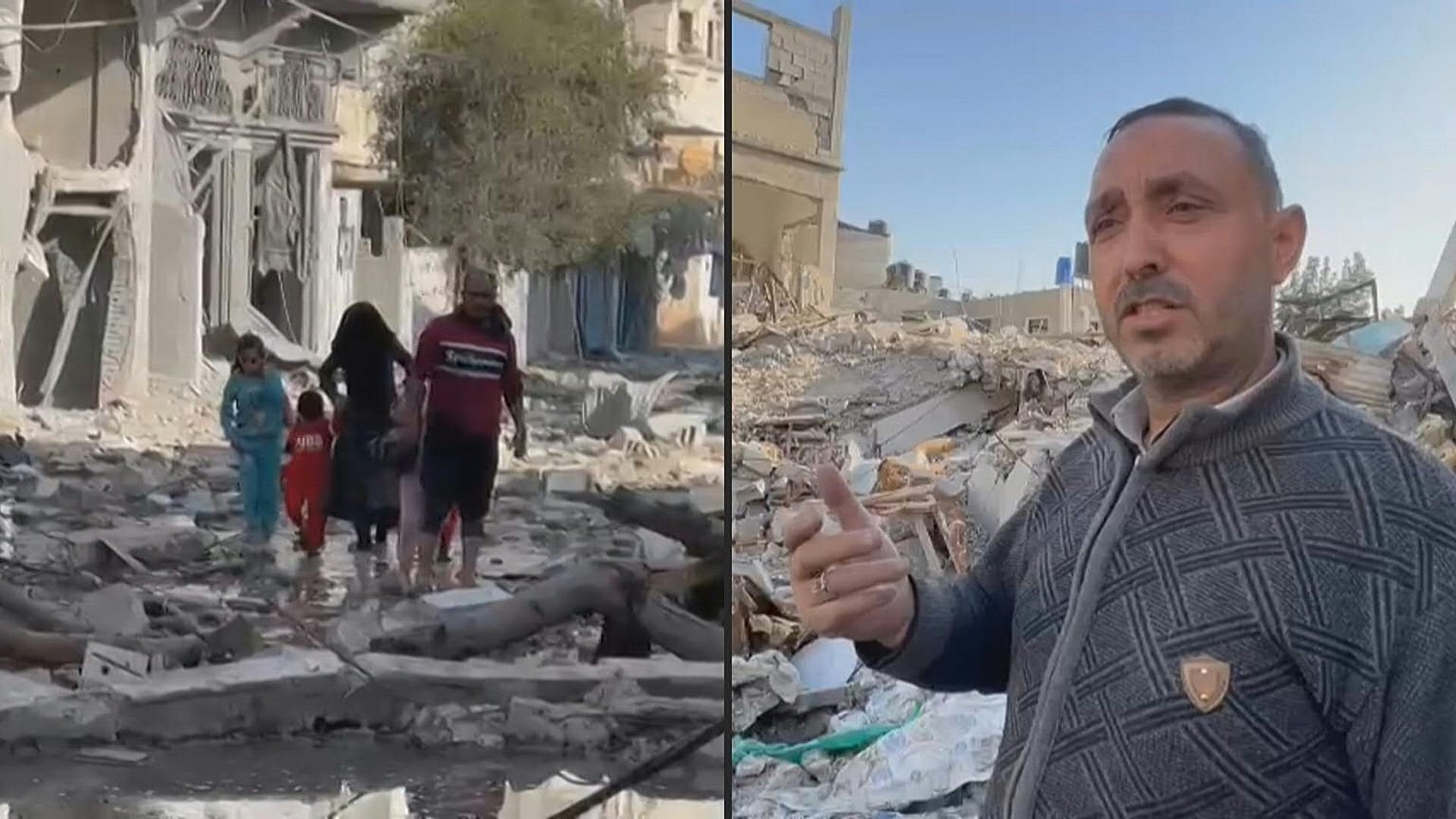 مواطن فلسطيني يتفقد منزله المهدم