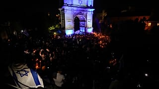  People attend a torchlit during a rally in support of Israel, at the Emperor Tito's Arch in Rome last month