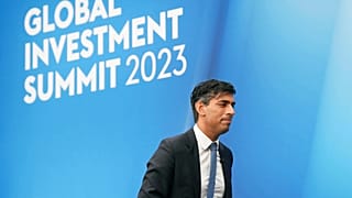 Prime Minister Rishi Sunak at the Global Investment Summit, at Hampton Court Palace. Nov. 27, 2023.