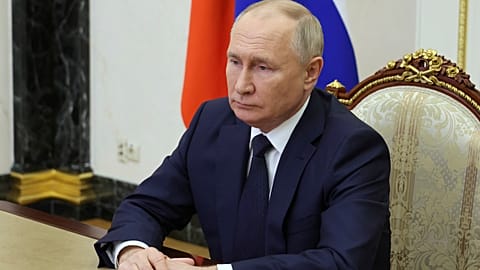 Russian President Vladimir Putin chairs a Security Council meeting in Moscow, Russia, Friday, November 24, 2023. 