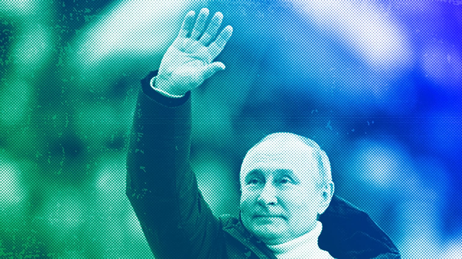 Vladimir Poutine salue les gens après avoir prononcé son discours lors d'un concert à Moscou, mars 2022