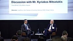 Ο Κυριάκος Μητσοτάκης μιλάει στο συνέδριο της Morgan Stanley και του Χρηματιστηρίου Αθηνών, στο Λονδίνο 