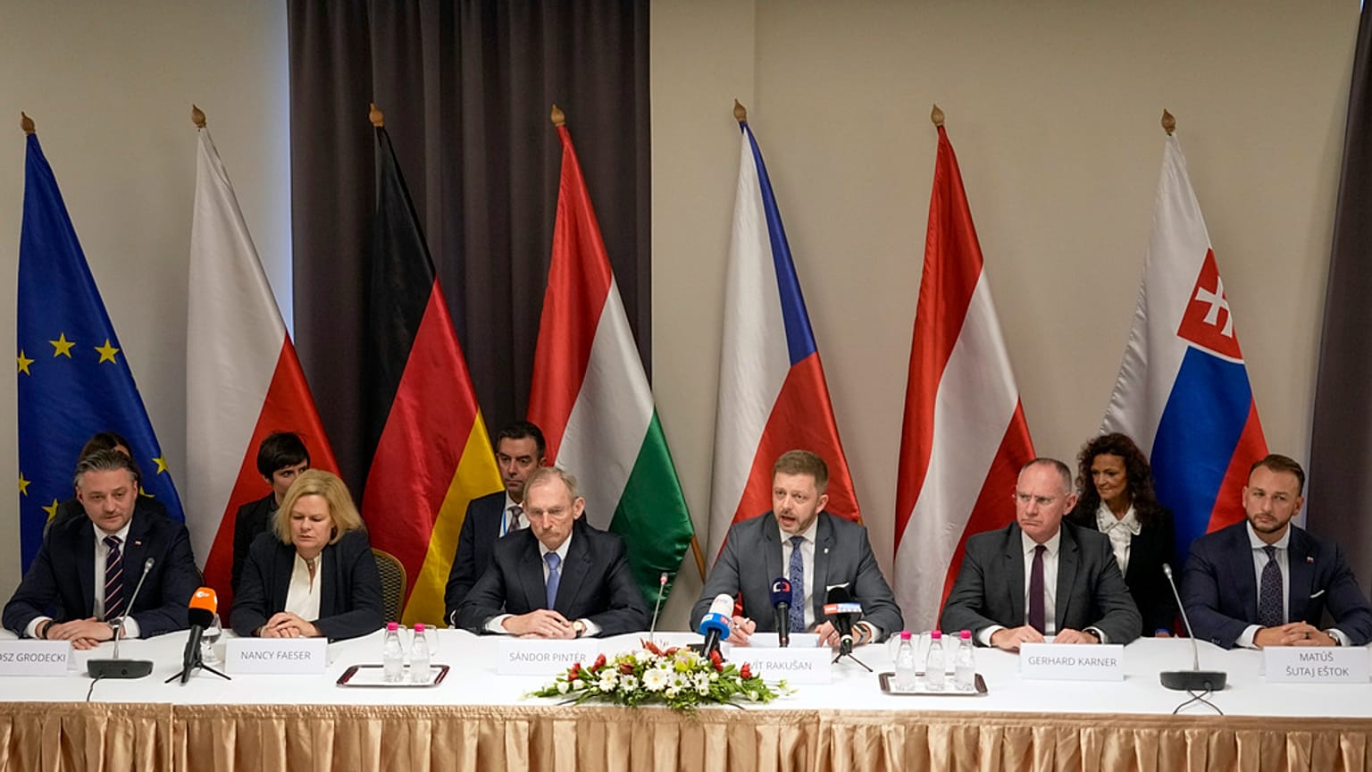 Ministers from the V4 group of Central European countries plus Austria and Germany.