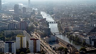 View to an area of the district Mitte with the river Spree in Berlin, Germany