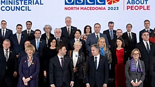 Außenminister und Beamte während eines Treffens der Organisation für Sicherheit und Zusammenarbeit in Europa (OSZE) in Skopje, Nordmazedonien, am Mittwoch. 