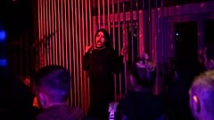 A drag performer performs on stage at the only LGBT pub Bubble in Pristina on November 4, 2023