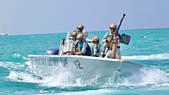Somalische Seepolizei (PMPF) patrouilliert im Golf von Aden vor der Küste des halbautonomen Staates Puntland. 26. November 2023. 