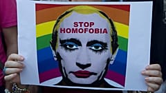 A protest against Russia's crackdown on LGBT people.