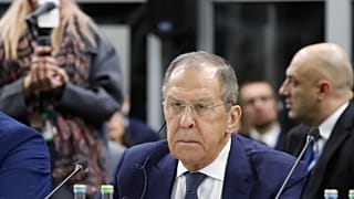 Russia's Foreign Minister Sergey Lavrov, front, attends the plenary session of the OSCE, Skopje Macedonia 30 November 2023