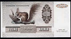 A Danish 1000 kroner (crown) banknote - now out of circulation - featuring a red squirrel
