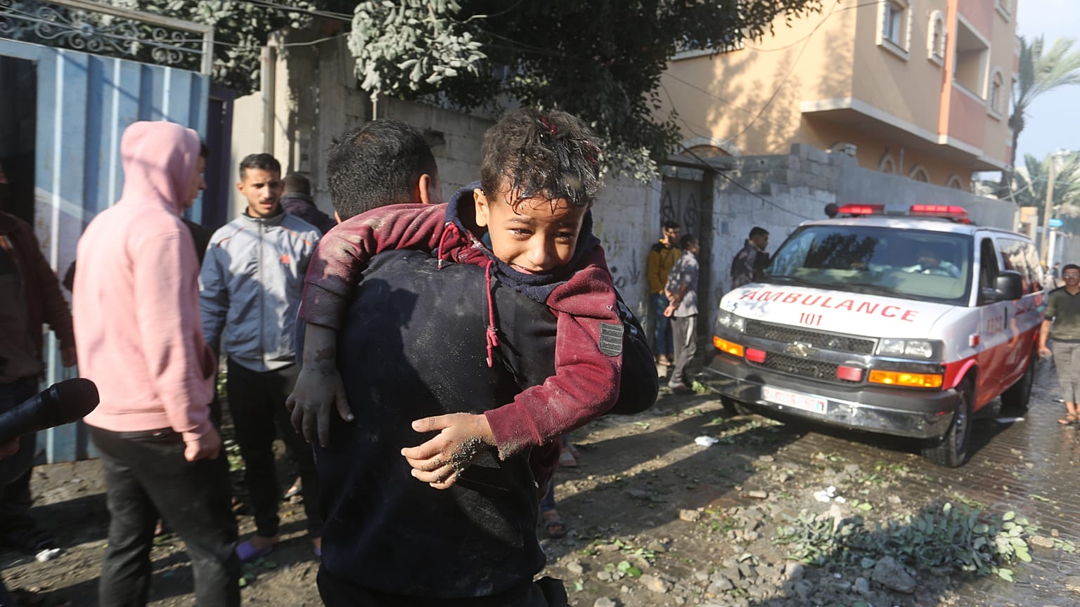 Palestinians evacuate wounded in Israeli bombardment Rafah, Gaza Strip