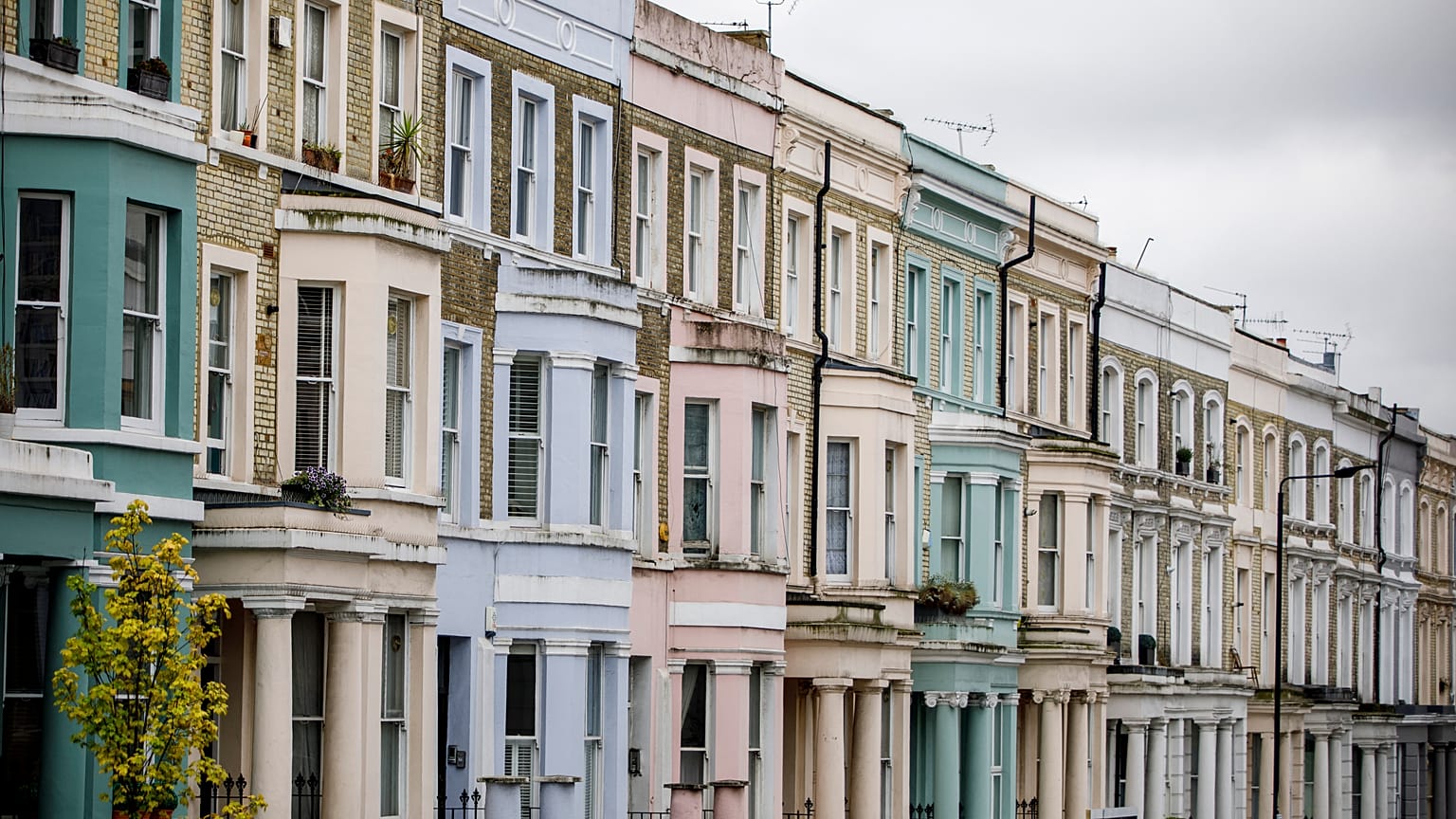 Houses on Westbourne Park Road near Portobello Road Market in the Notting Hill district of west London, on August 8, 2017. 