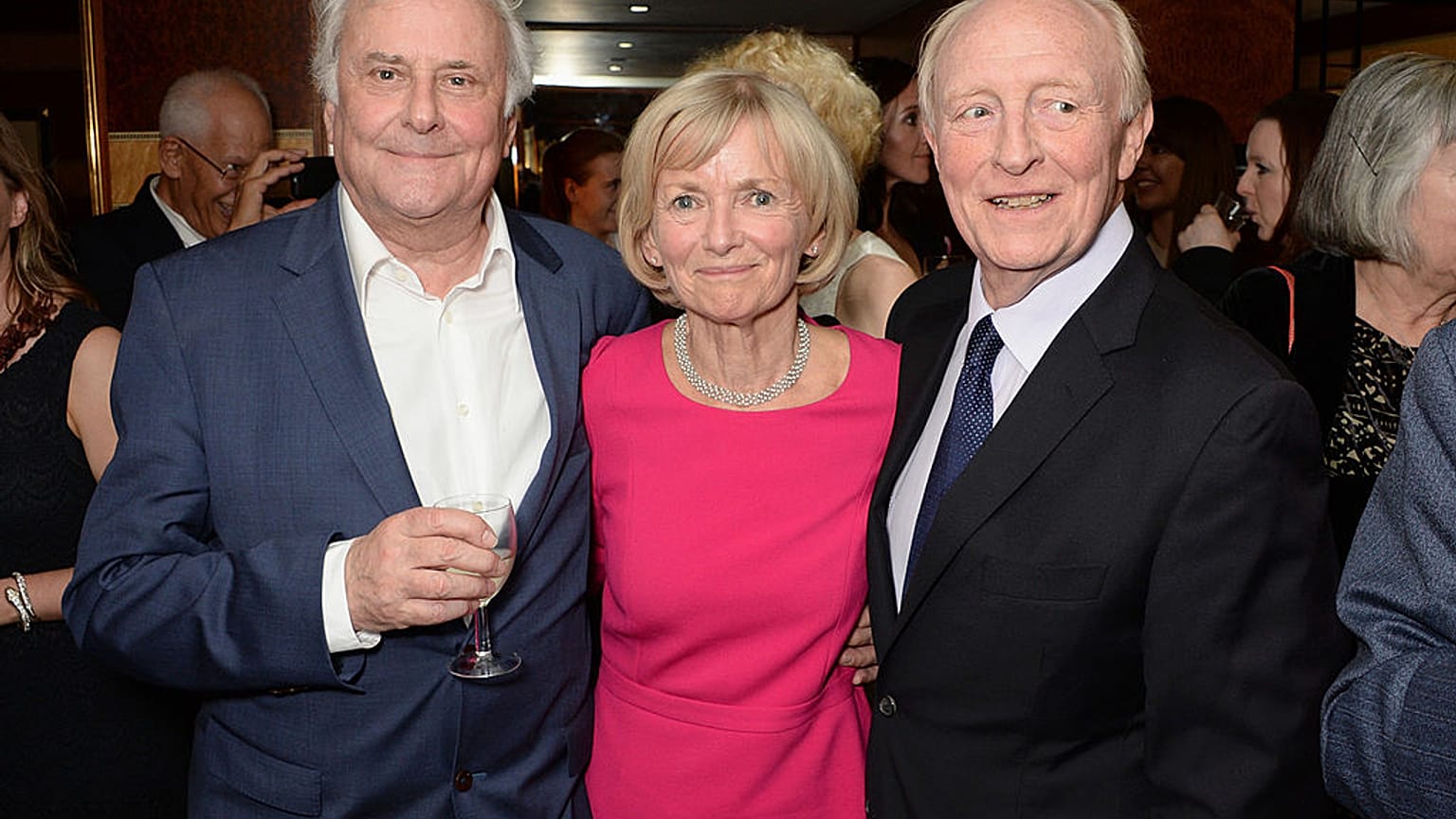 Glenys Kinnock, Baroness Kinnock of Holyhead (centre) pictured with Sir Richard Eyre and her husband Neil Kinnock in 2014