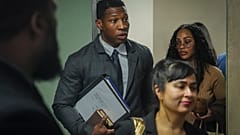 Actor Jonathan Majors, center, arrives at court for his domestic abuse trial - Tuesday 5 Dec. 2023, in New York