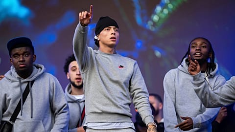 Central Cee performs at the Reading Music Festival, England, Saturday, Aug. 26, 2023.