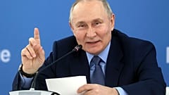 Russian President Vladimir Putin gestures while speaking at an exhibition at the Mashuk educational center in Pyatigorsk, Stavropol region, Russia on Tuesday