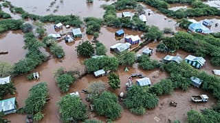 Aerial view of a flooded area in Dolow, Somalia, following devastating floods on November 25, 2023