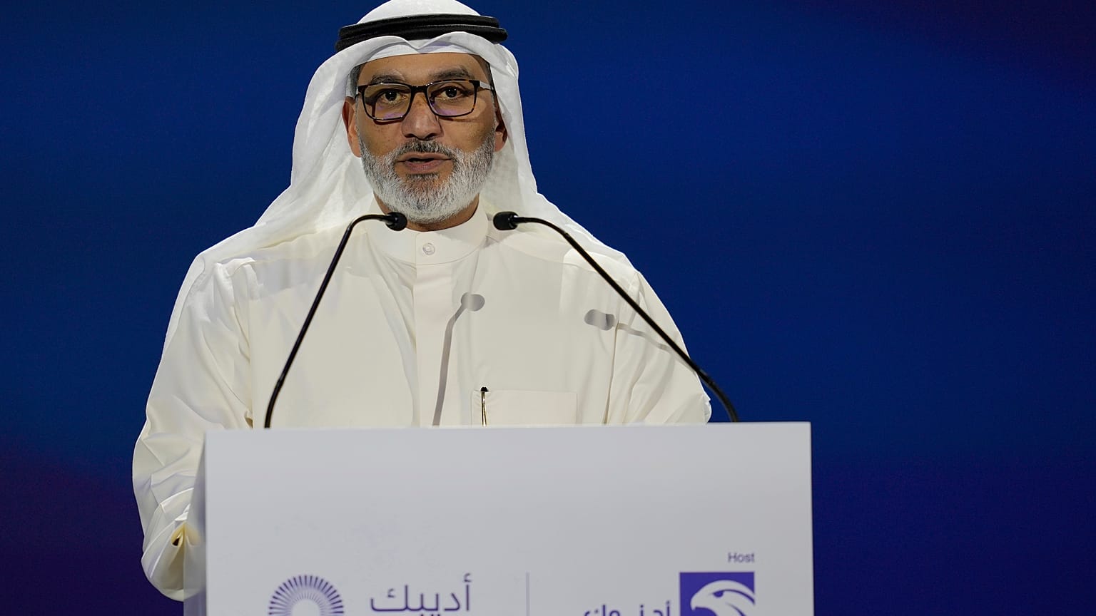 الأمين العام لمنظمة أوبك هيثم الغيص يتحدث خلال معرض ومؤتمر أبوظبي الدولي للبترول في أبو ظبي، الإمارات العربية المتحدة،
