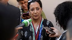 Rachel Cleetus, the Union of Concerned Scientists, speaks to members of the media at the COP28 UN Climate Summit
