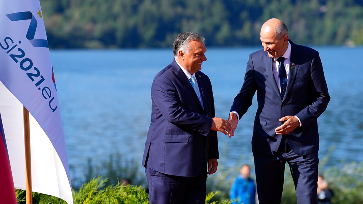 Orbán Viktor és Janez Jansa akkori szlovén miniszterelnök 2021-ben Bledben