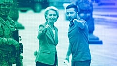 O Presidente ucraniano, Volodymyr Zelenskyy, e a Presidente da Comissão Europeia, Ursula von der Leyen, conversam durante a sua reunião em Kiev, em setembro de 2022