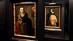 This photograph shows a painting called "Kneeling Nun" by Swedish painter Martin Van Meytens. 