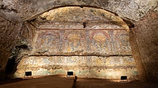 This handout picture released by the Italian Culture Ministry on December 12, 2023 shows mosaics uncovered in a luxurious Roman home near the Colosseum. 
