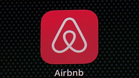 The Airbnb app icon is displayed on an iPad screen in Washington, D.C., on May 8, 2021.
