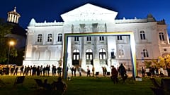 People queue to visit the Zachęta National Gallery of Art for the 2021 Night of Museums in Warsaw, Poland.