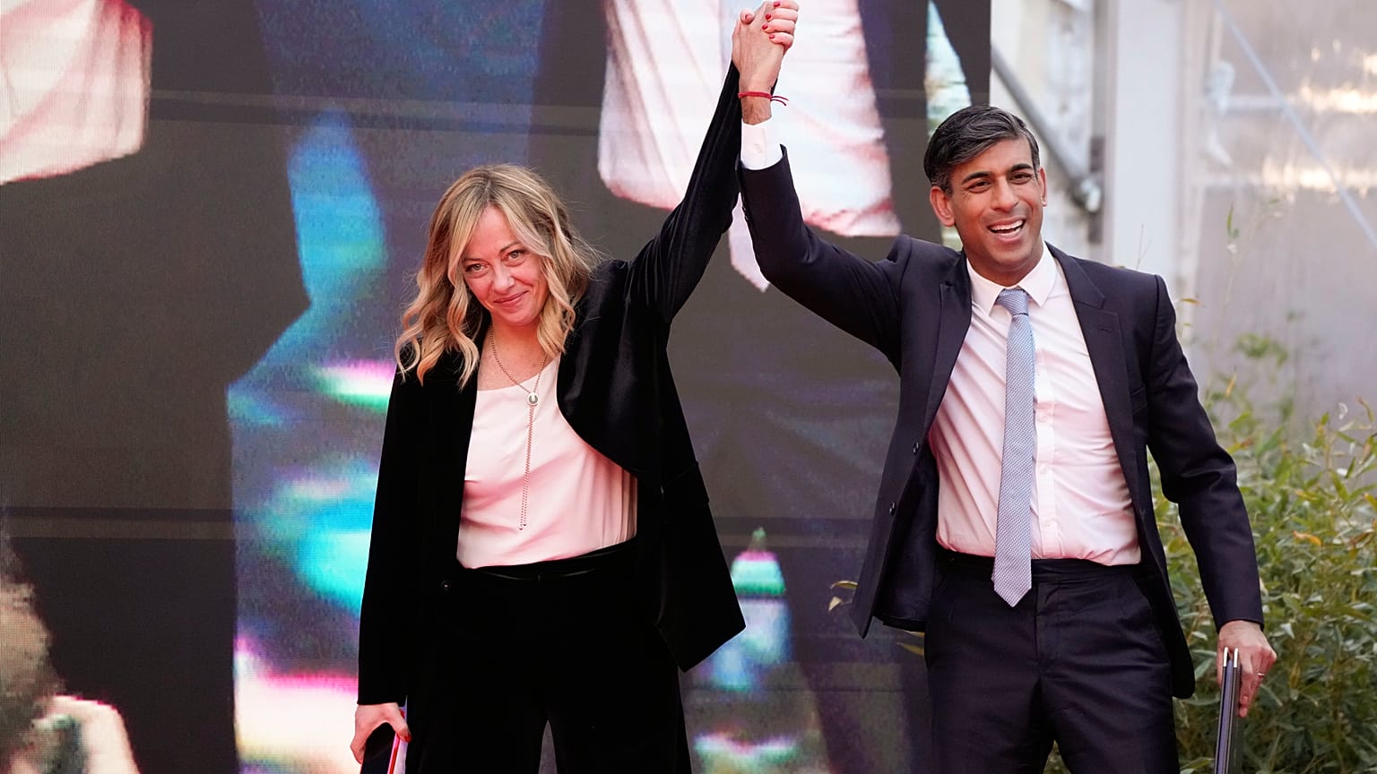 Girogia Meloni et Rishi Sunak à Rome, le samedi 16 décembre 2023.