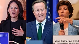 Almanya Dışişleri Bakanı Annalena Baerbock, İngiltere Dışişleri Bakanı David Cameron ve Fransa Dışişleri Bakanı Catherine Colonna