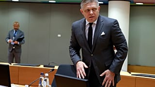 Slovakia's Prime Minister Robert Fico during a round table meeting at an EU summit in Brussels, Thursday, Dec. 14, 2023.