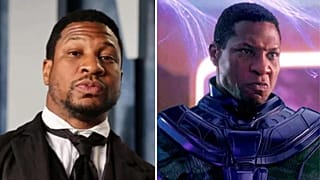 Imagen en la que se ve al actor estadounidense Jonathan Majors vestido de calle y caracterizado como uno de los personajes de ficción que interpreta.