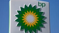 A BP logo is seen at a petrol station in London, on March 8, 2022. 