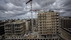The Olympic athletes' village construction site is pictured during a press tour in Saint Denis, outside Paris, Friday, March 24, 2023.