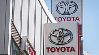This picture taken on October 31, 2022 shows the logo of Toyota Motor displayed at a car showroom in Tokyo.