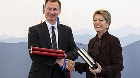 British finance minister Jeremy Hunt and his Swiss counterpart Karin Keller-Sutter