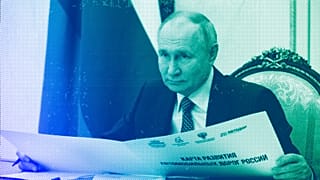 Russian President Vladimir Putin takes part in the opening ceremony of the Vostok (East) M-12 motorway to Kazan, via videoconference, in Moscow, December 2023