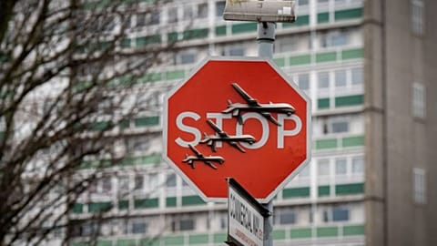 Banksy’s new anti-war artwork “stolen” an hour after unveiling  