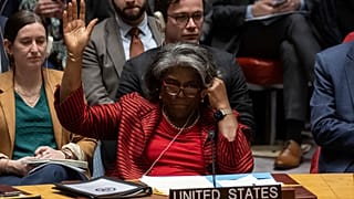 Die US-Gesandte Linda Thomas-Greenfield bei der Abstimmung im UN-Sicherheitsrat am 22.12.23
